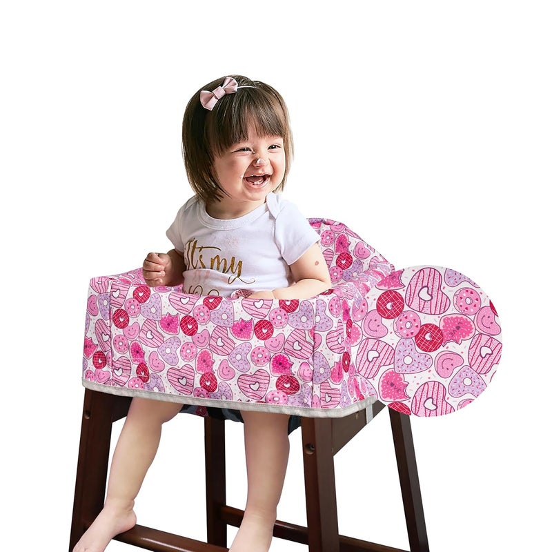 Solfres Dual-Belt High Chair Cover, Baby High Chair Cover, Upgrade Version, for Wooden or Restaurant High Chair, Sturdy and Robust Material, Heart-Shaped Donut, Pink Hot Pink Lilac - Image 1